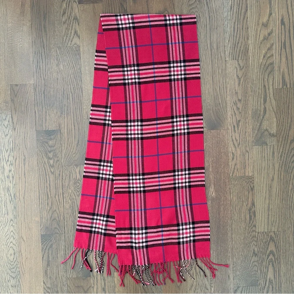 Anthro Vintage Plaid 100% Cashmere Oblong Scarf in Pink Multicolor 72